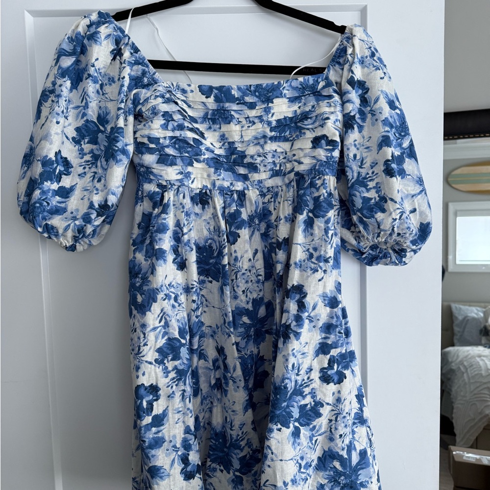 Abercrombie & Fitch Blue and White Puff Sleeve Sundress